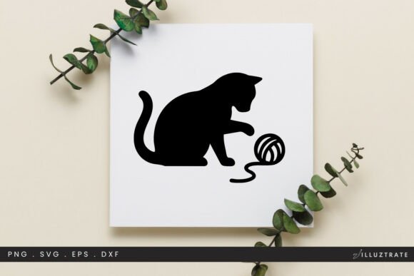 Cat Playing Yarn SVG Clipart