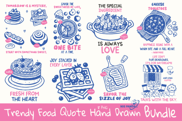 Trendy Food Quote Hand Drawn Bundle